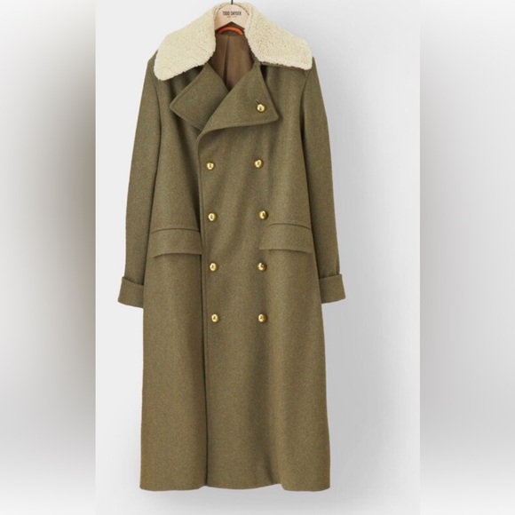 Todd Snyder Other - Todd Snyder Olive Military Coat with Gold Buttons & shearling Collar